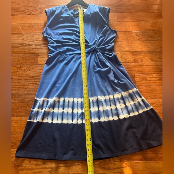 Lands' End MIDI sleeveless Crossover V-Neck Knot Waist Blue Tie Dye Women's L - Picture 5 of 10
